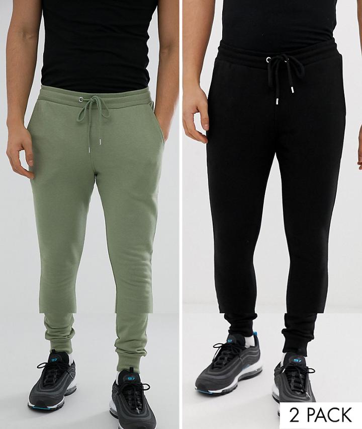 Asos Design Super Skinny Sweatpants 2 Pack Black / Green-multi