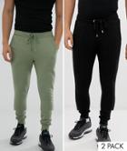 Asos Design Super Skinny Sweatpants 2 Pack Black / Green-multi