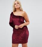 Naanaa Plus One Shoulder Bodycon Dress In Velvet Leopard - Red