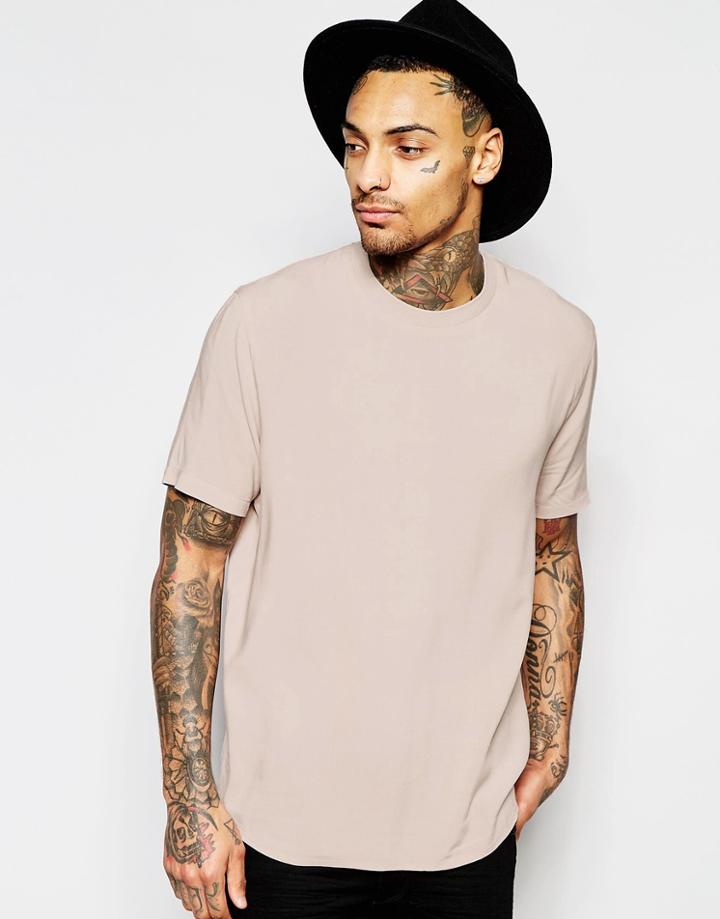 Asos Woven Boxy T-shirt In Pink With Short Sleeves - Rose