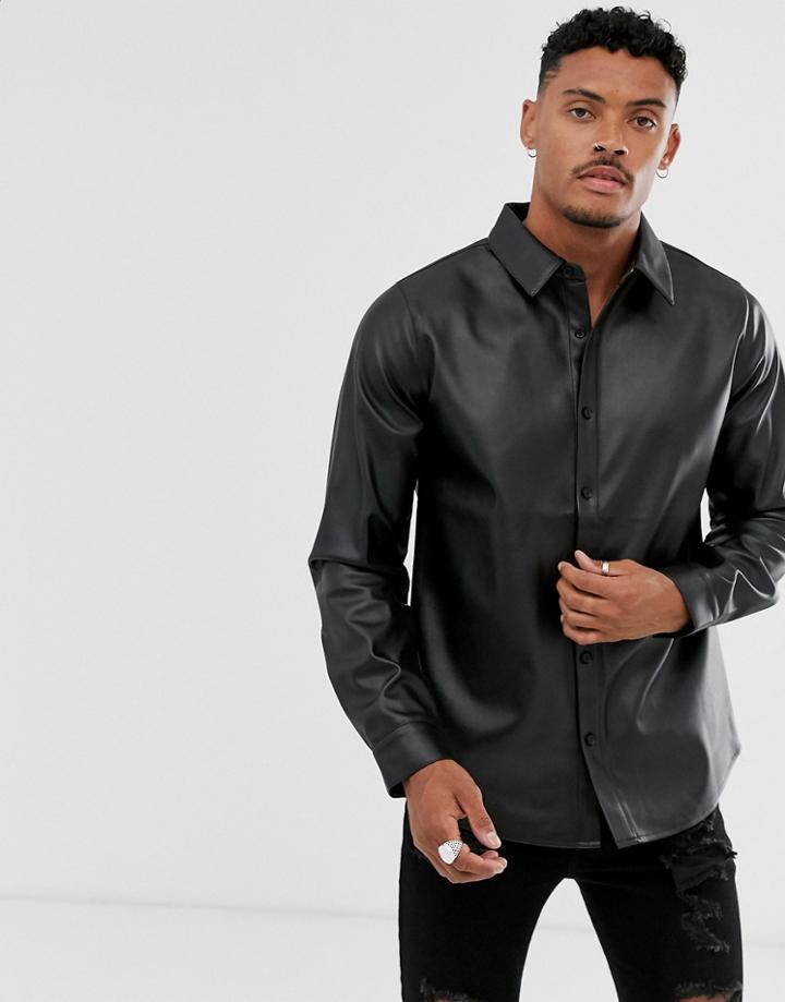 Another Influence Pu Faux Leather Long Sleeve Shirt