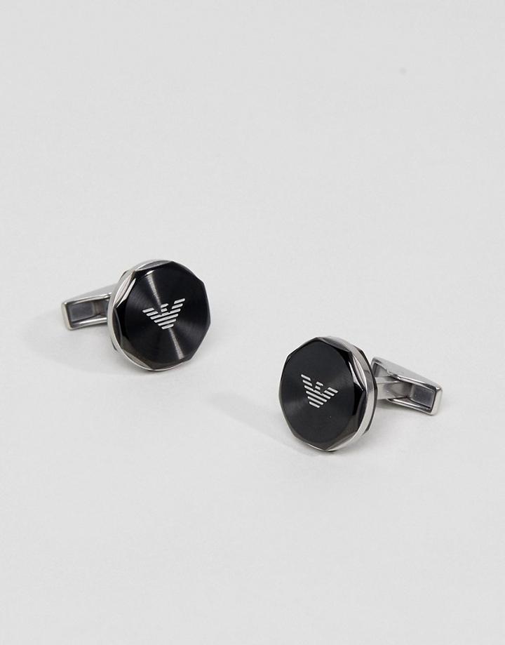 Emporio Armani Logo Cufflinks In Black - Black