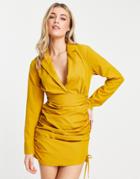 Saint Genies Ruched Mini Skirt Blazer Dress In Mustard-orange