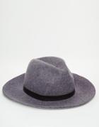 Asos Fedora Hat In Gray Felt With Black Faux Leather Band - Gray