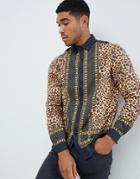 Asos Design Regular Fit Leopard Border Print Shirt In Viscose - Black