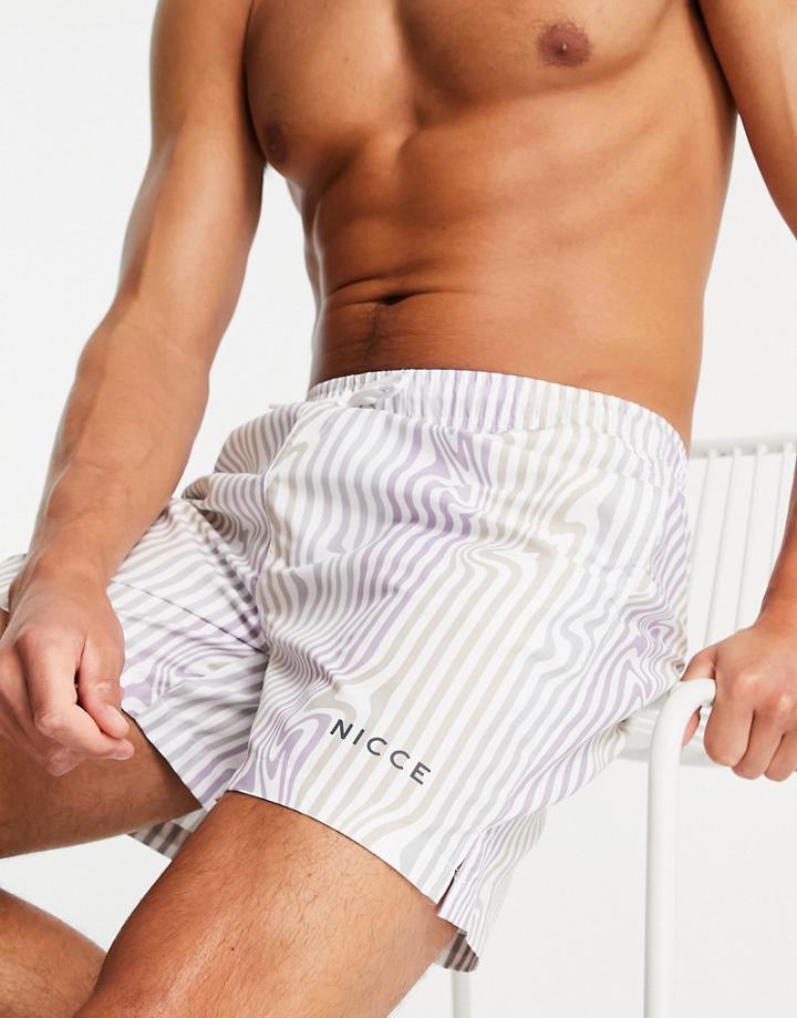 Nicce Strata Print Swim Shorts In Lilac-purple