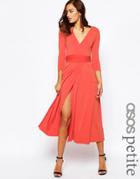 Asos Petite Wrap Maxi Dress In Crepe - Coral