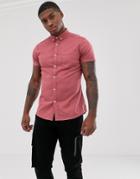 Asos Design Stretch Slim Denim Shirt In Pink