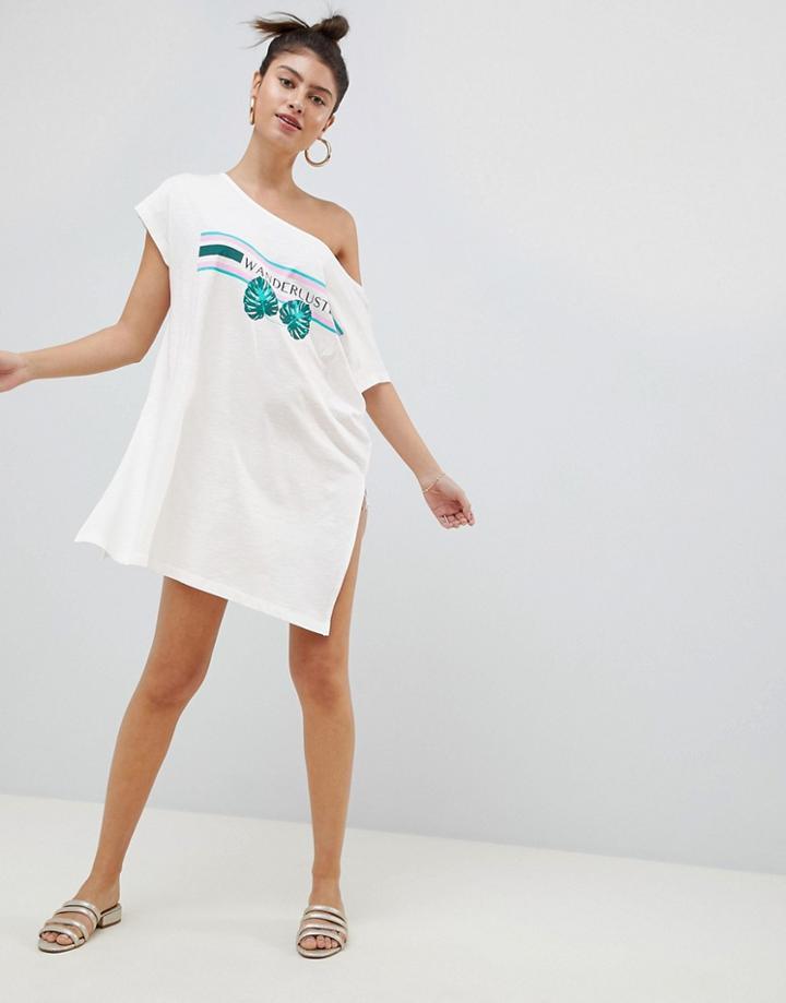 Asos Design 'wanderlust' Slouchy Jersey Beach Tee-multi