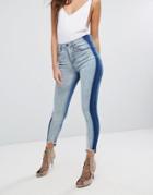 Prettylittlething Distressed Hem Jeans With Contrast Side - Blue