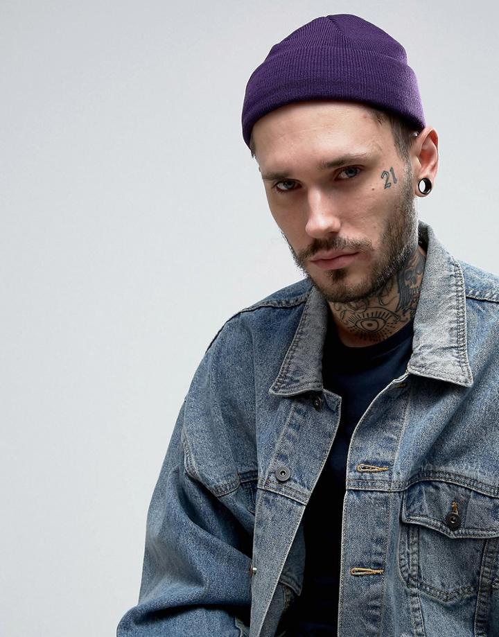 Asos Mini Fisherman Beanie In Purple - Purple