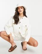Mango Knitted Cardigan Shacket In White