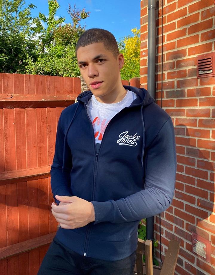 Jack & Jones Essentials Zip Through Logo Hoodie-navy