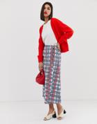 Vero Moda Textured Check Midi Skirt-white