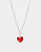 Asos Design Necklace With Jewel Heart In Silver Tone - Silver