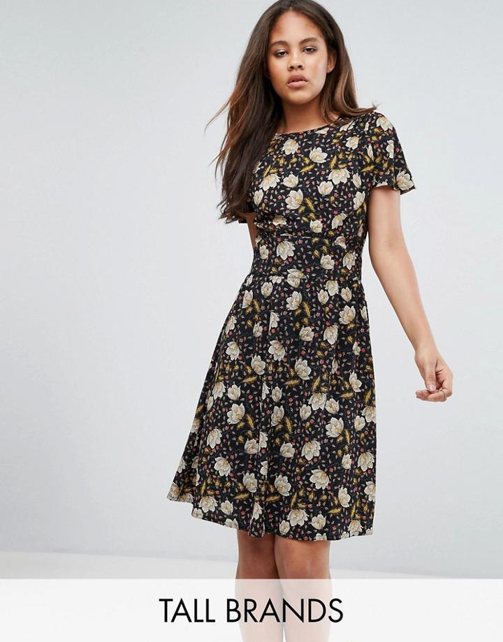 Y.a.s Tall Printed Tea Dress - Black