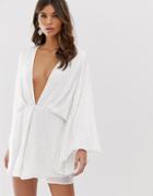 Asos Edition Embellished Batwing Romper - White