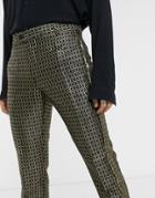 Asos Design Slim Suit Tuxedo Pants In Gold Diamond Jacquard