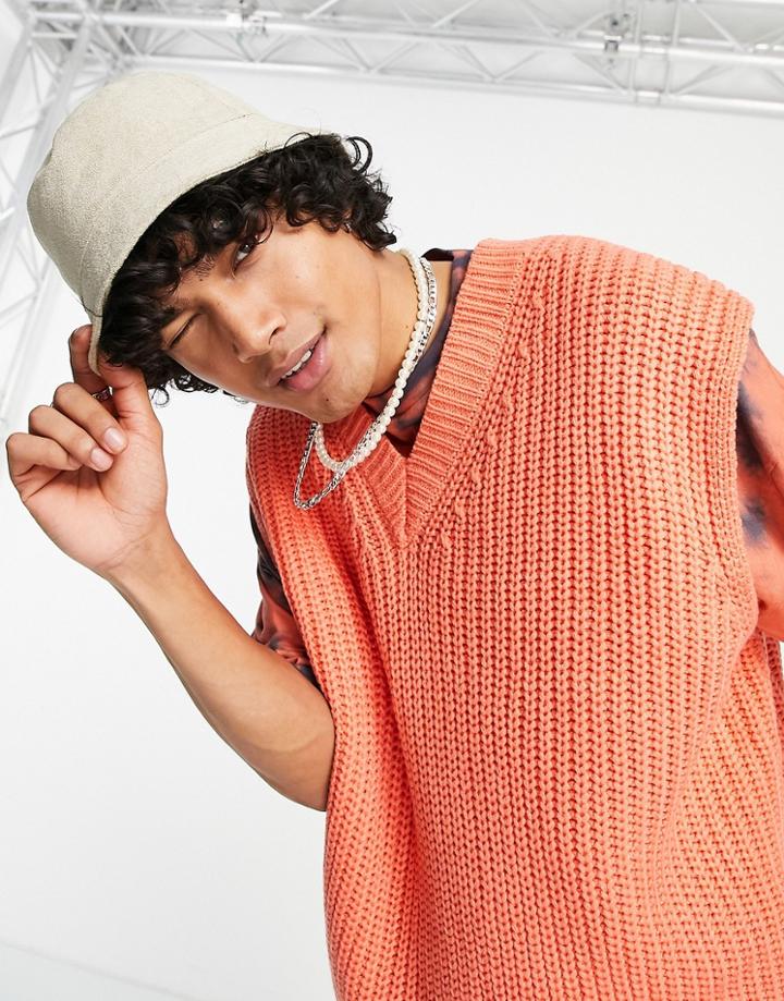 Asos Design Knit Sleeveless V-neck Sweater In Orange