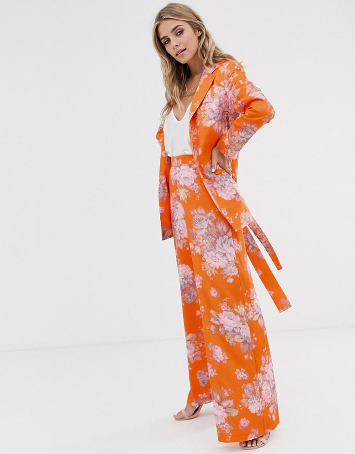 Asos Design Floral Wide Leg Suit Pants - Multi