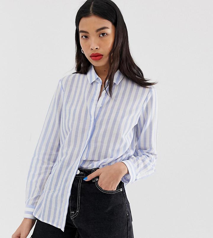 Mango Button Front Shirt In Stripe - White