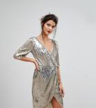 Tfnc Wrap Over Sequin Midi Dress - Gold