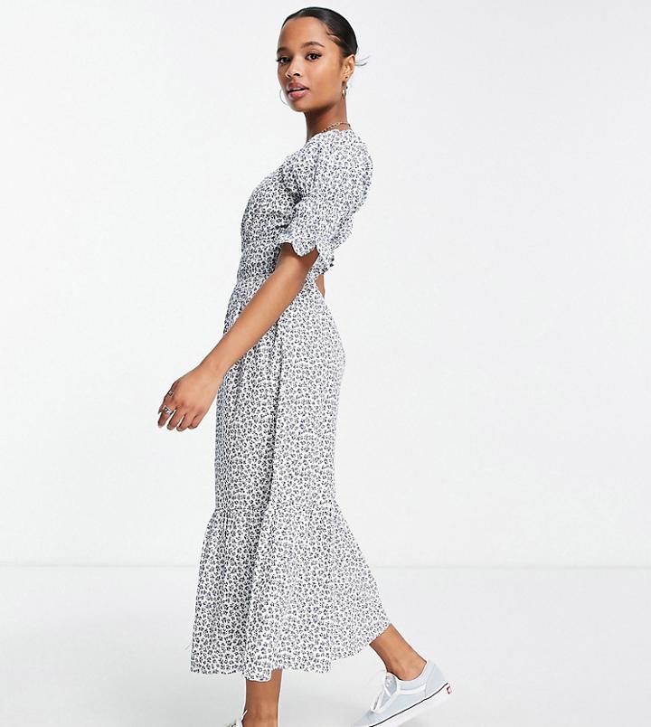 Violet Romance Petite Poplin Midi Dress In Ditsy Floral Print-multi