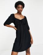 Miss Selfridge Textured Sleeve Detail Smock Dress In Black