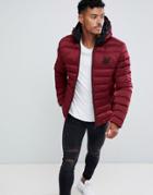 Siksilk Puffer Jacket With Hood In Burgundy - Red
