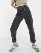 Asos Design High Rise 'slouchy' Mom Jeans In Washed Black