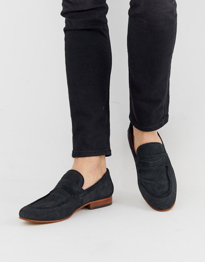 Base London Fleming Embossed Loafer In Navy Suede - Navy