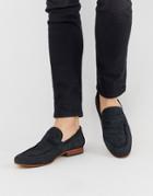 Base London Fleming Embossed Loafer In Navy Suede - Navy