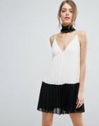 Asos Color Block Cami Pleated Mini Dress - Multi