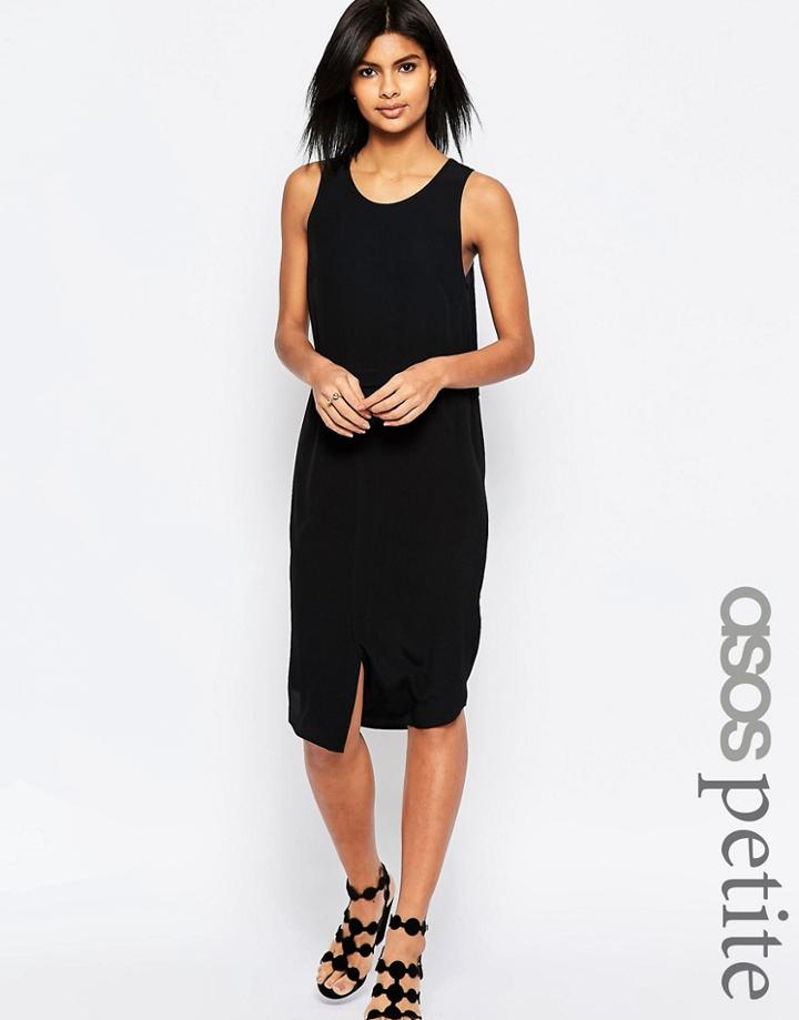 Asos Petite Split Front Layered Column Dress - Black