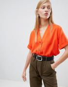 New Look Button Through Boxy Shirt - Orange