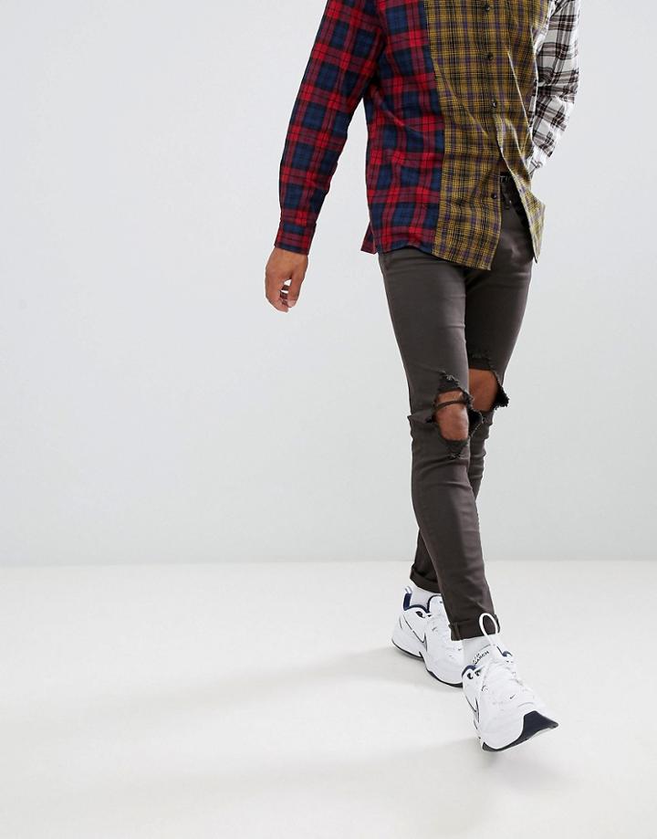 Sixth June Super Skinny Jeans With Blown Out Knees - Green