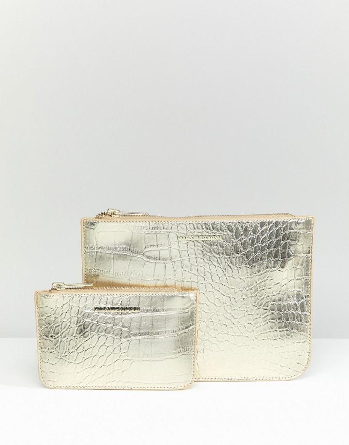 Lipsy Faux Croc Metallic Pouch Set - Gold