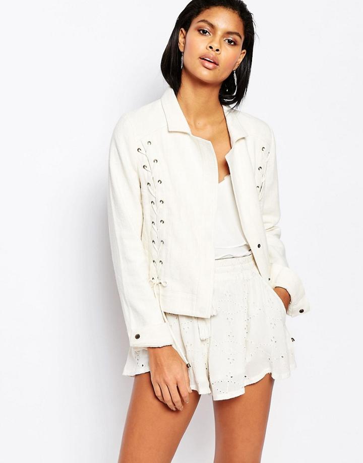 Moon River Lace Up Linen Jacket - Natural