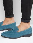 Asos Loafers In Blue Suede With Tassel - Blue