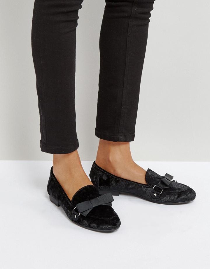 Qupid Bow Velvet Slipper Flat Shoe - Black