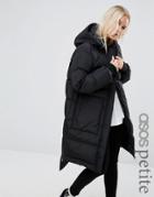 Asos Petite Padded Coat With Step Hem - Black