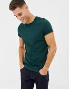Asos Design T-shirt With Crew Neck And Roll Sleeve In Green - Green