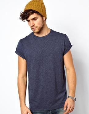 Asos T-shirt With Relaxed Skater Fit And Roll Sleeve - Navy Marl