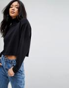 Asos Sweater With Roll Neck In Crop With Exaggerated Shoulder - Black