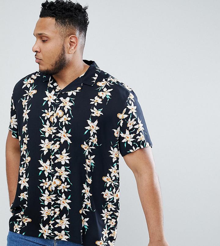 Asos Regular Fit Viscose Shirt With Hawaiian Stripe - Black
