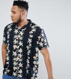 Asos Regular Fit Viscose Shirt With Hawaiian Stripe - Black