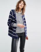 Suncoo Gislaine Stripe Navy And Gold Knitted Cardigan - Navy