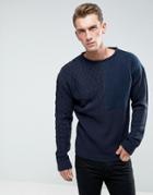 Bellfield Sweater With Mixed Textures - Navy