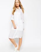 Asos Midi Shirt Dress In Self Stripe - White