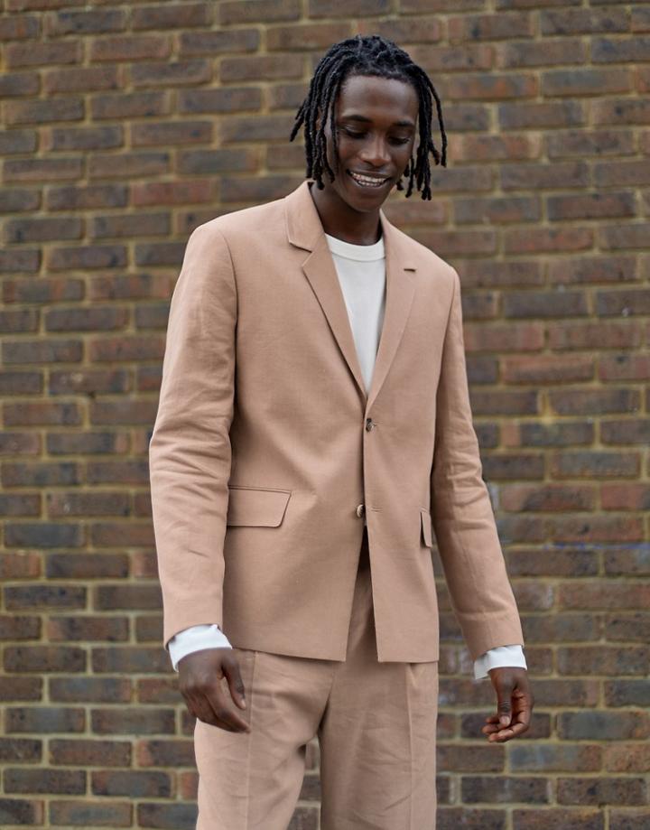 Asos White Boxy Blazer In Beige Linen - Beige